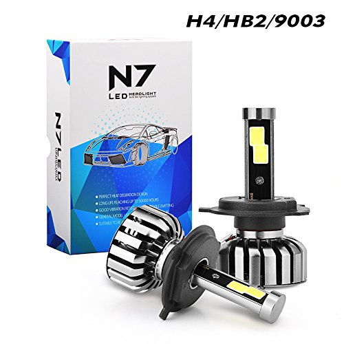 Tencasi 2PCS H4 HB2 9003 Hi/Lo LED Headlight Bulbs Kit, N7 Series 80W 8000LM 6000K Cool White Plug and Play Conversion Kits, Driving Lamp Super Bright COB LED CHIPS