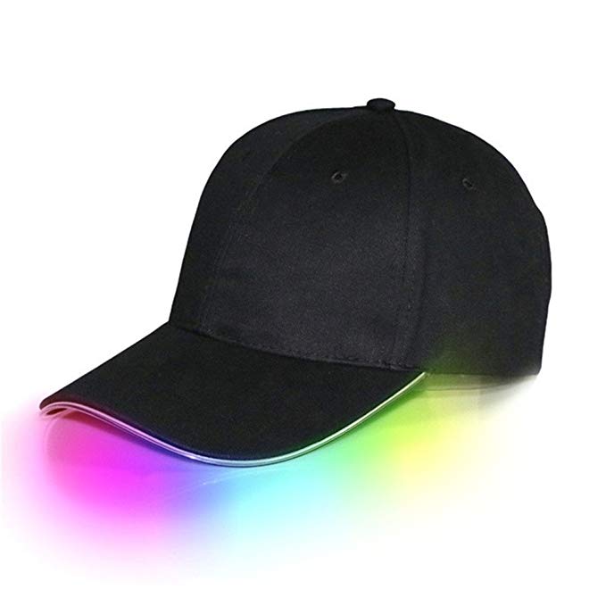 jiguoor LED Hat led Lighted Glow Club Party Sports Athletic Black Fabric Travel Flashlight light up Hat Baseball Golf Hip-hop Sports flash Cap Stage Performance Men Women US (Multicolored)