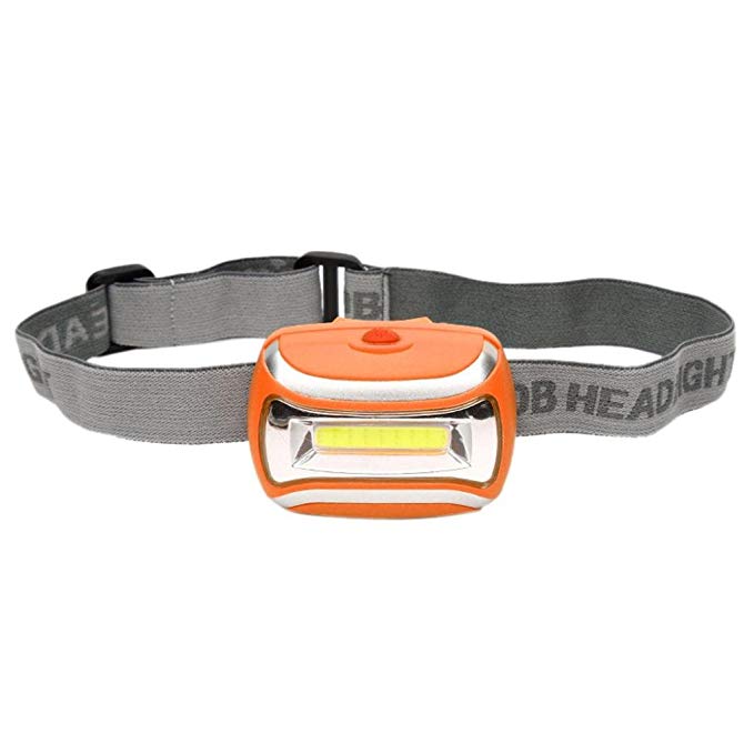 WONOUS Light, COB Outdoor LED Adjustable Elastic Strap Angle Head Lamp Camping Hiking Fishing Torch 5W Headlight 600 Lumens Bright (Orange)