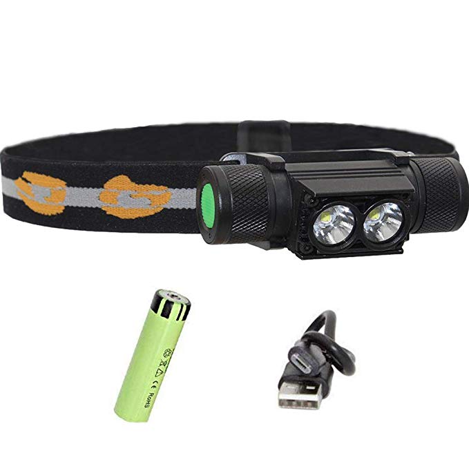 USB Rechargeable LED Headlamp, Whaitfire Cree XM-L2 2000 LM Waterproof Headlight Light (for Running, Camping, Hiking, Cycling, Caving), Compact, Adjustable Headband, 18650 Battery Included