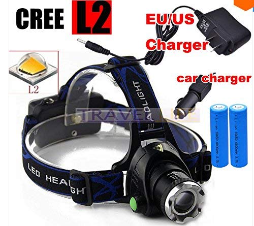 NEW 3000LM Headlight T6 Headlamp Cree Xml-l2 Zoomable LED Head Lamp Rechargeable Led Head Light+2x 18650 +Ac/car Charger