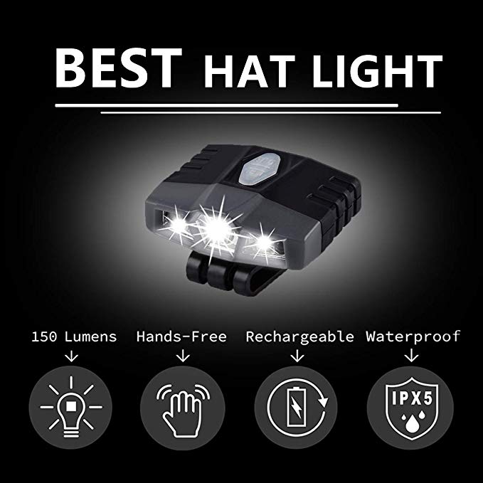 NatureHike Ultra Bright IMPROVED CREE LED Clip on Hat Light - 150 Lumens | Portable | Rechargeable | Spotlight Floodlight | Hands Free | Lightweight | Waterproof - Best Cap Light For many lighting use