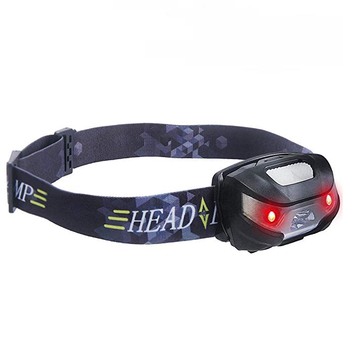 SUPERBRIGHT Rechargeable LED Headlight, QPAU Helmet Light Red Lights Adjustable Strip for Cycling, Running, Walking, Camping, Fishing, Hiking, Hunting and More Activity