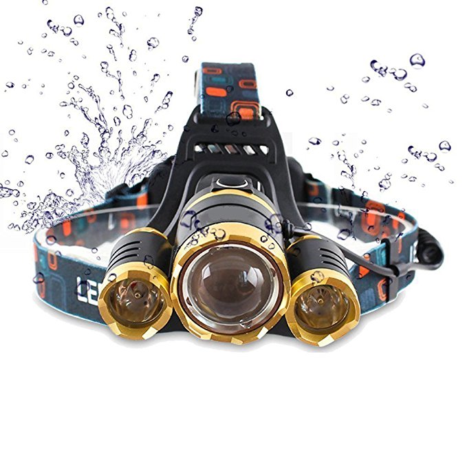 Brightest LED Headlamp 6000 Lumen flashlight 2x 5000 mAh Rechargeable 18650 headlight flashlights, Waterproof Hard Hat Light, Lumen Bright Head Lights, Running or Camping headlamps