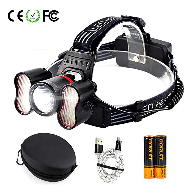 Headlamp Xtreme Bright, 4 Modes Light Induction LED Headlight, Waterproof Hard Hat Light Head Lights with 90º Light - 18650 RechargeableFlashlight - Travel Case Carrying Bag, Best for Camping Running