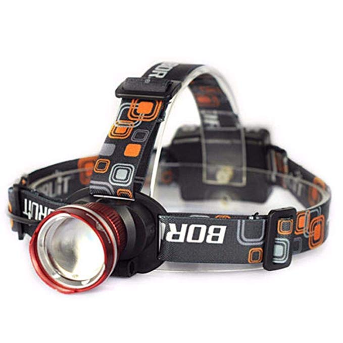 BESTSUN Zoomable LED Headlamp 3 Mode Water-Resistant Headlight Hands Free Work Light Outdoor Camping Torch Flashlight with Adjustable Strap Light Weight 3AA Batteries Powered(Not Included)-Red