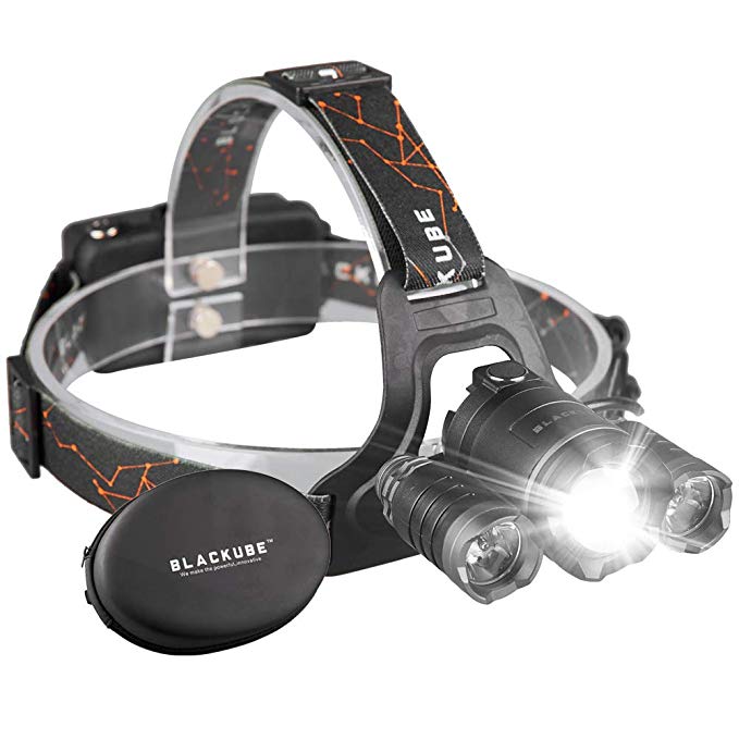 Rechargeable Headlamp Blackube 3 LED 4 Modes Super Bright Headlight With Batteries Zoomable Adjustable Best For Camping Hiking Working