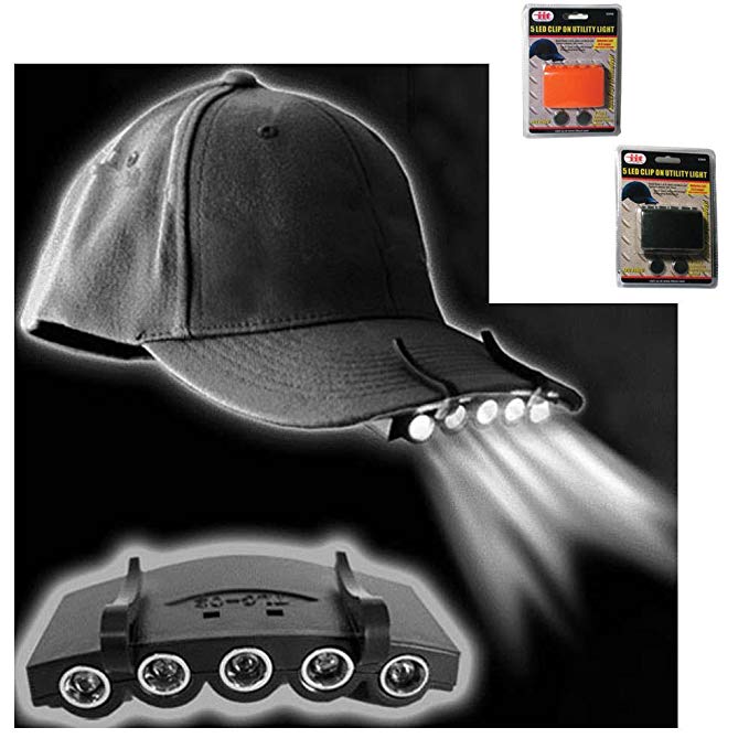 Clip on 5 LED Head Cap Hat Light Head Lamp Torch Fishing Camping Hunting Outdoor (Random Colour)