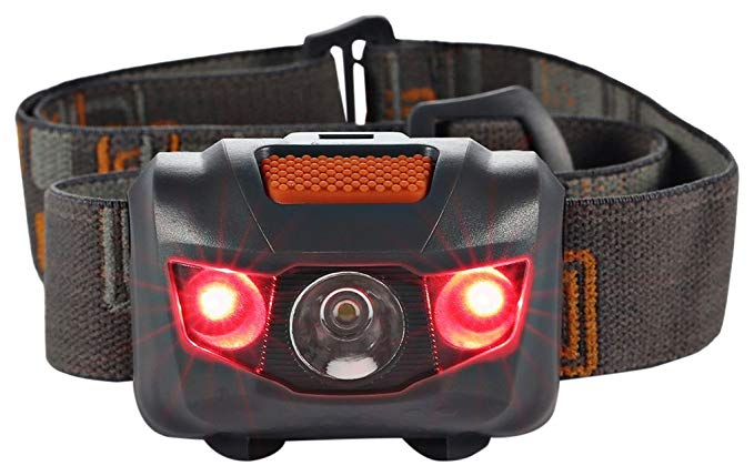 Sanberd LED Headlamp - Great for Camping, Hiking, Biking and Kids. One of the Brightest and Lightest Headlight. Water & Shock Resistant Flashlight with Red Strobe.