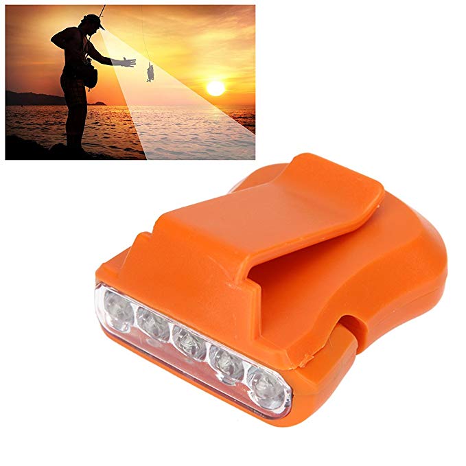 Freshday Outdoor LED Hat Lights Clip Headlamp, 5 Bright LED Bulbs and 90 Degree Rotatable Head Visor for Hunting Camping Fishing (Orange)