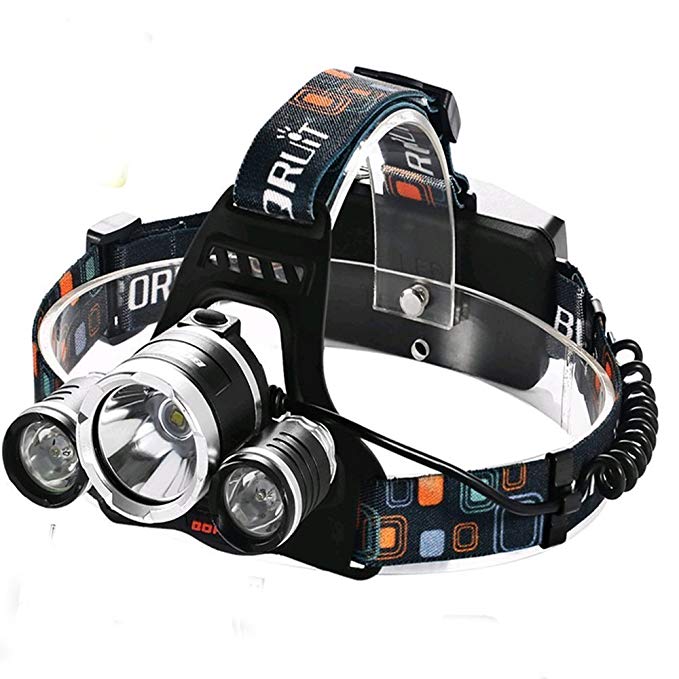 Boruit RJ-5000 5000 Lumen Led Headlamp Bright Headlight Head Flaslight Torch 3 XM-L2 LED with Rechargeable Batteries and Wall Charger for Hiking Camping Hunting Riding Night Fishing Kids