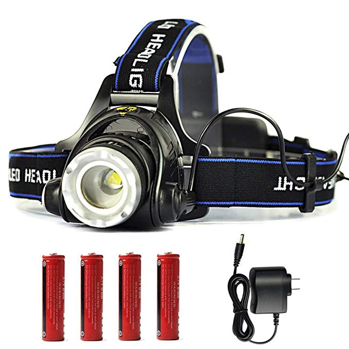 Headlamp Flashlight Rechargeable, LED Headlight with 2 Rechargeable Batteries and Charger, 3 Lighting Modes, Zoomable, Focus Adjustable, Durable by BOYON