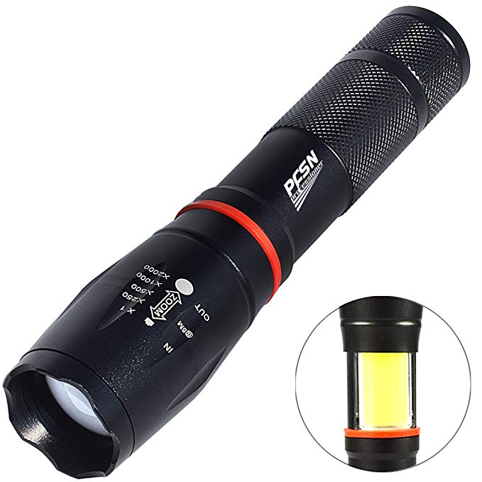 Super Bright Tactical Flashlight with Magnet Base PFSN CB800 Rechargeable LED Work Light with COB Side Lamp Waterproof Flash Light Best for Camping Outdoor Sport (18650 Battery and Charger Included)