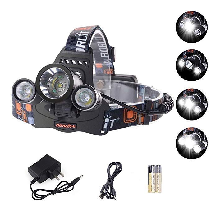 YOHOOLYO Headlamp LED Headlamp 5000LM Flashlight 3x LED 4 Modes Headlamp for Camping Hiking Hunting