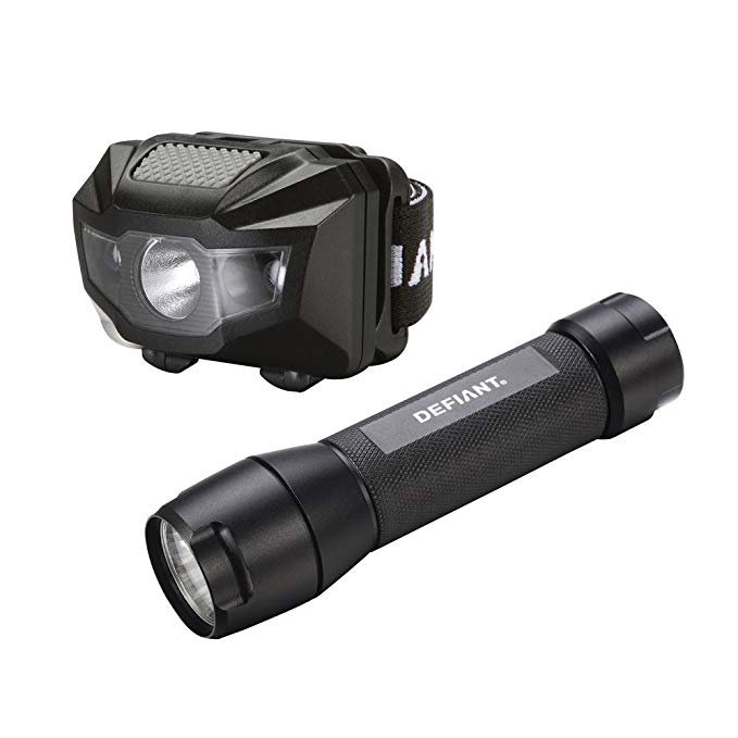 2pk Defiant 150 Lumen Flashlight & Headlamp w/ Red Light Setting, 6 AAA Batteries Included