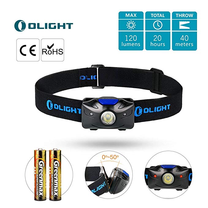 OLIGHT h04 Active headlamp Flashlight OSRAM 120 lumens with red Light Powered by 2 x AAA Batteries,Black