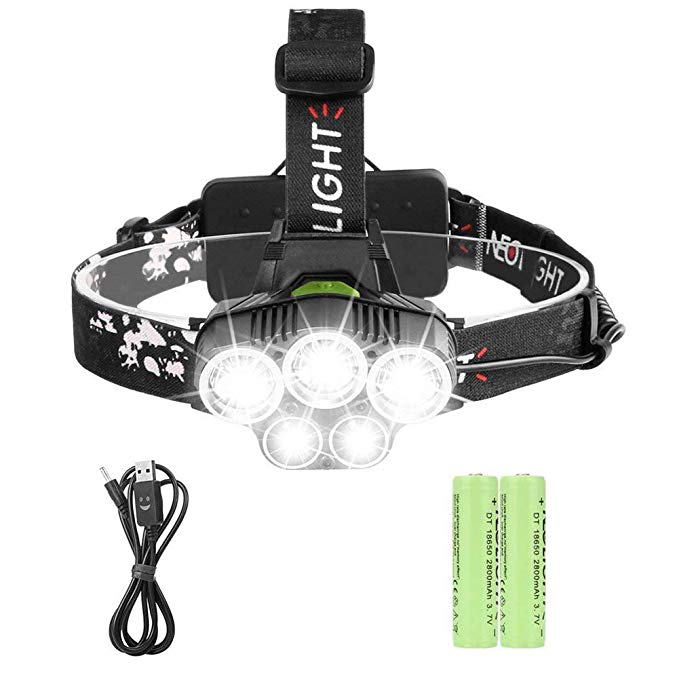 Rechargeable Headlamp, Super Bright 6000 Lumen, 6 Modes LED Headlight, Waterproof, Portable Hardhat Head Lamp, for Cycling, Running, Dog Walking, Camping, Hiking,Fishing, Night Reading and DIY Works