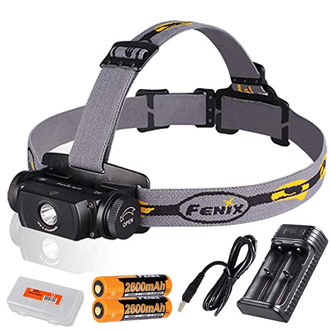 Fenix HL55 900 Lumens Rechargeable Headlamp with two Fenix Rechargeable Batteries, a Two Channel Smart Charger and LumenTac Battery Organizer