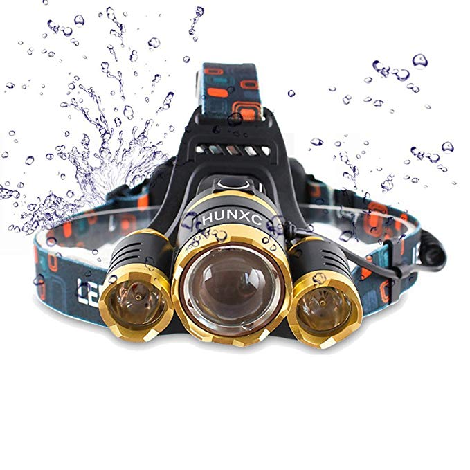 Brightest and Best 6000 Lumen Bright Headlamp Flashlight , IMPROVED LED with Rechargeable Batteries for Reading Outdoor Running Camping Fishing Walking - Waterproof Headlight