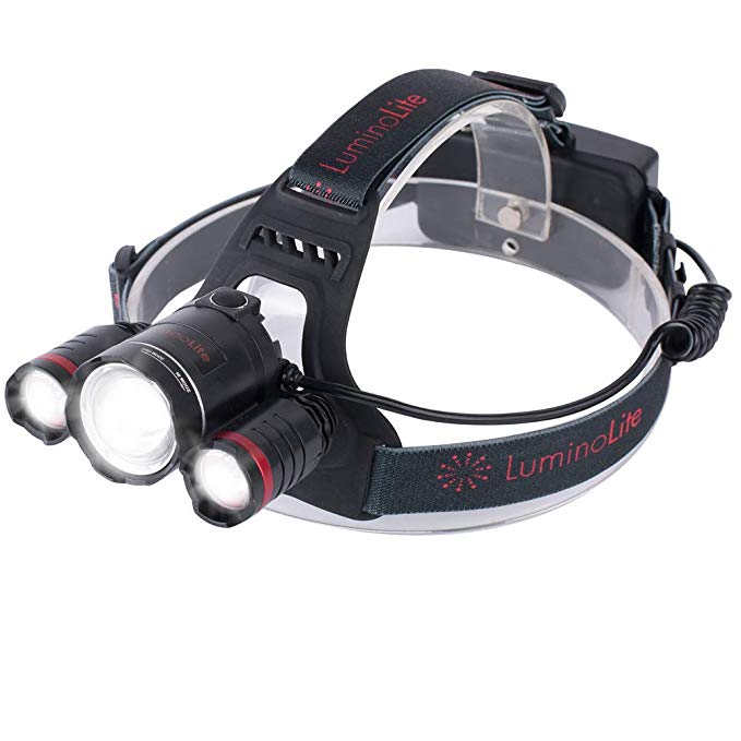 LuminoLite Rechargeable Super Bright LED Headlamp, 1000 Lumens, Zoomable Beam, 90° Adjustable Pivot Headlight, Water Proof Head Light Flashlight. Batteries & Charger Included. TOO BRIGHT, NOT FOR KIDS