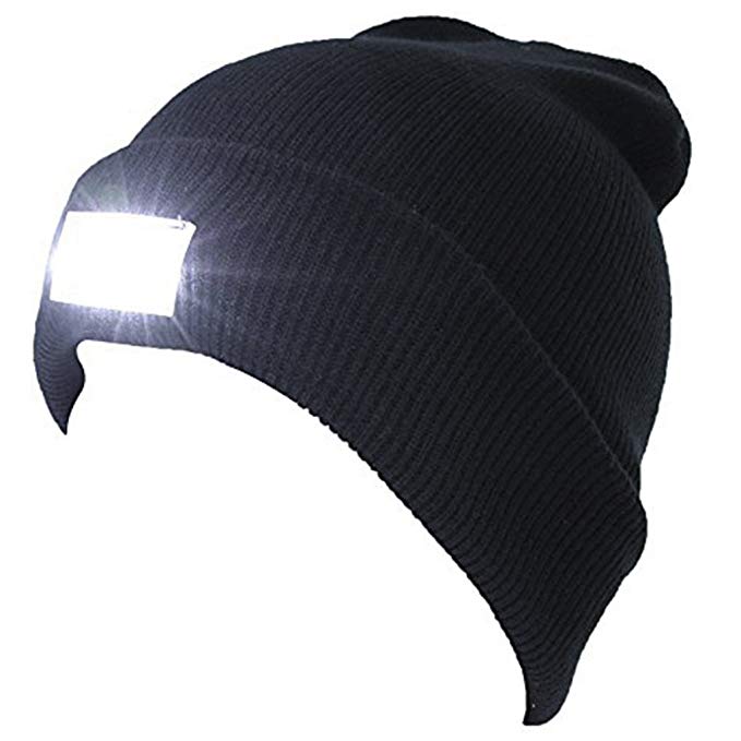 SnowCinda Unisex 5 LED Knitted Flashlight Beanie Hat/Cap for Hunting, Camping, Grilling, Auto Repair, Jogging, Walking, or Handyman Working - One Size Fits Most