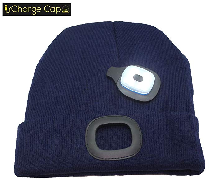 CHARGE CAP USB LED headlamp BEANIE - Activewear LED headlamp. Remove + Recharge bright LED lights, NO BATTERIES TO REPLACE, LED Beanie hat