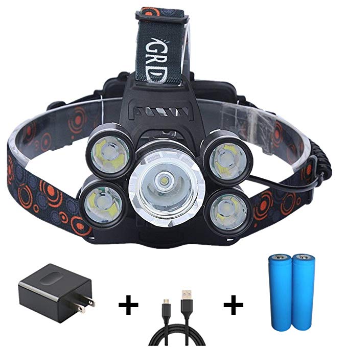 JINDIAN Rechargeable LED headlamp Super Bright 5 LED Waterproof Headlamps Flashlight for Cycling Running Dog Walking Camping Hiking Fishing Night Reading