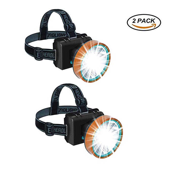 Super Bright Headlamp Rechargeable LED Spotlight with Battery Powered Headlight for Hunting Camping Fishing(2pack)