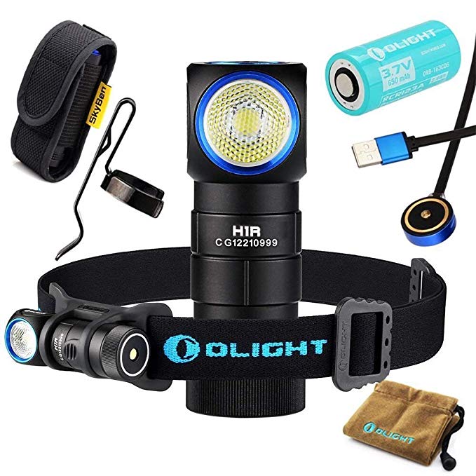 Olight H1R CREE XM-L2 LED 600 Lumens Rechargeable Headlamps with RCR123A Battery and SKYBEN USB Light (Neutral White)