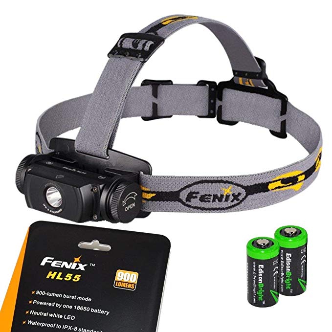 EdisonBright Fenix HL55 900 Lumen CREE XM-L2 T6 LED Headlamp with 2 X CR123A Lithium batteries