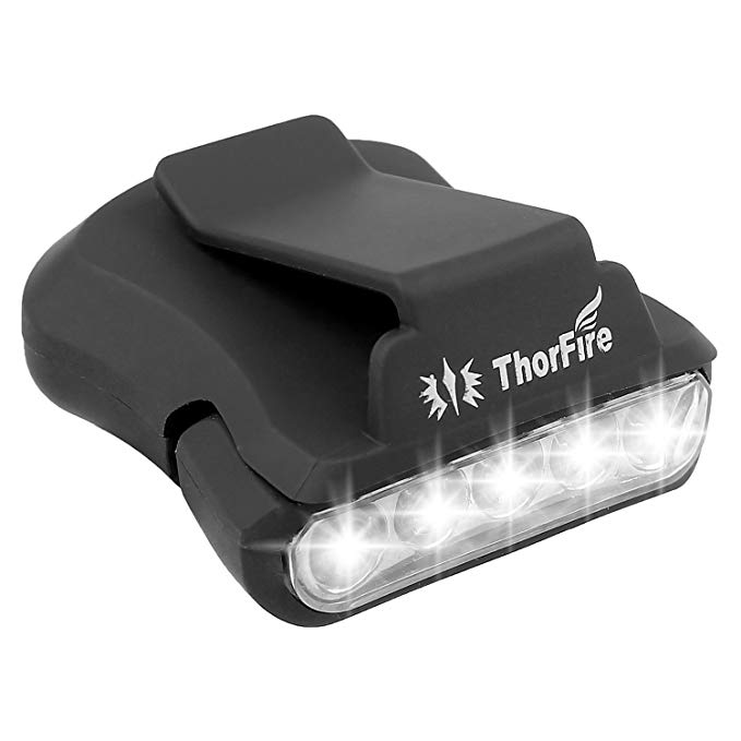 Thorfire Cap Hat Light 5-LED Headlamp Rotatable Ball Cap Visor light Clip-on Hat Light Hands Free for Hunting Camping Fishing (Pack of 1)