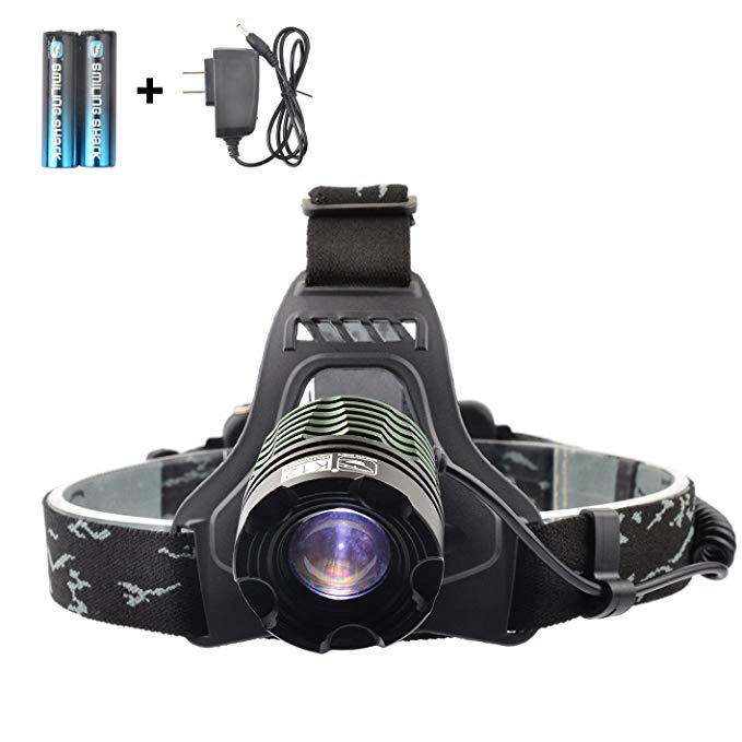 Smiling Shark SS-K12 2000 Lumens XML-T6 LED Headlamp, 3 Modes Adjustable Focus Zoomable Headlight Waterproof for Outdoor+2 X Rechargeable Batteries+1 X Charger