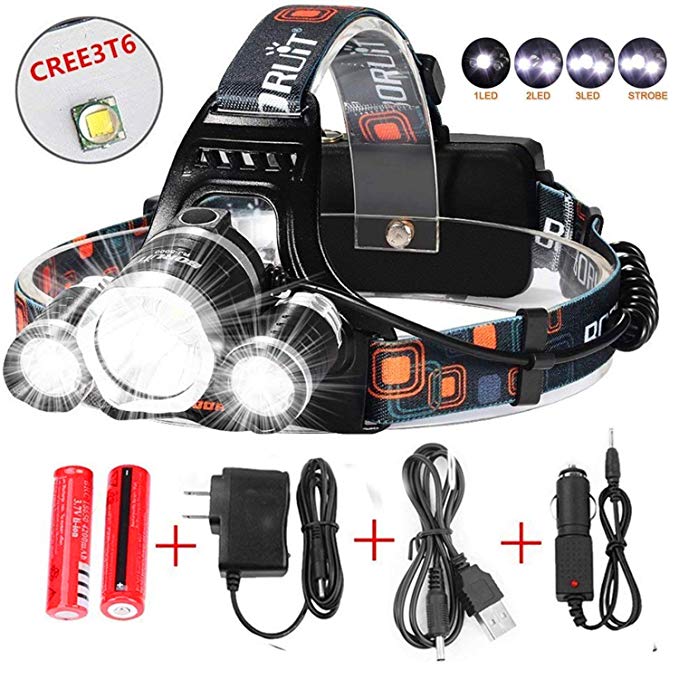 Best Led Headlamp Flashlight 10000 LM - New 2018 Bright Headlight Waterproof Hard Hat Light Head Lamp with Improved CREE Led Rechargeable Batteries for Camping Running Outdoor Security Light(Silver）