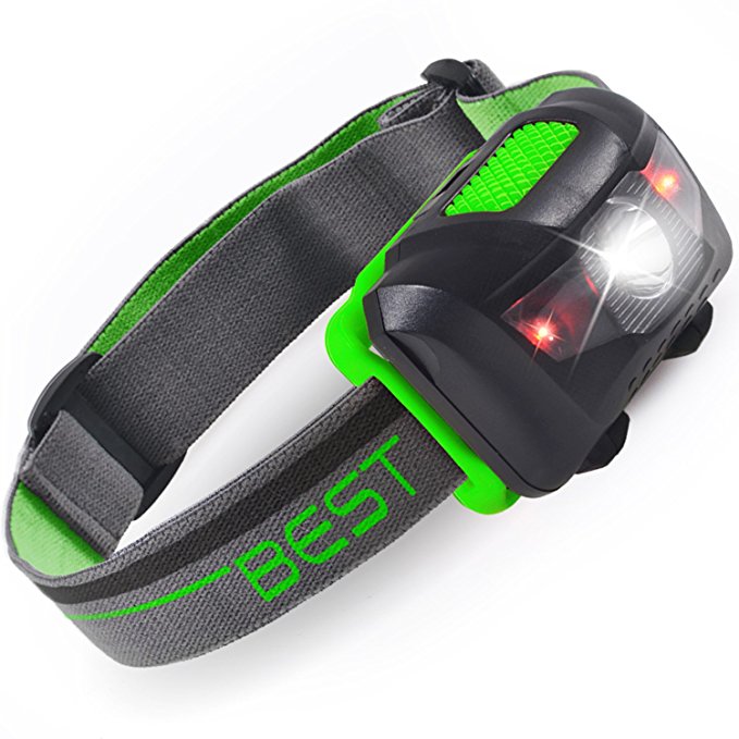 Best 120 Waterproof Headlamp with 4-Modes (White & Red LEDs)