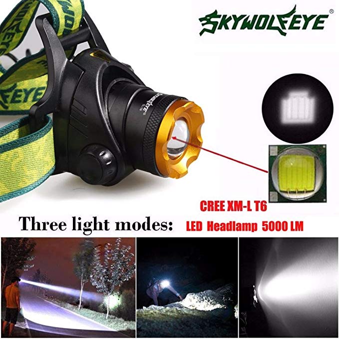 Sky Wolf Eye Headlamp ,Oksale Waterproof 5000 LM 3 Mode Zoomable XM-L XML T6 LED Bicycle Head Light ,18650 Headlight Torch for Camping Hunting Running