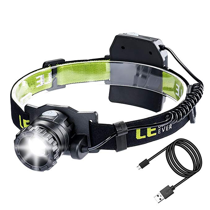 LE Rechargeable Headlamp, CREE LED, 1150 Lumens Super Bright, 6 Lighting Modes, Lightweight Headlight for Outdoor, Camping, Running, Hiking, Reading and More