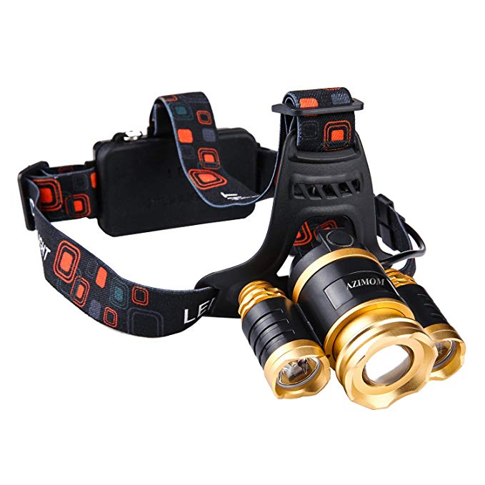 Brightest CREE-T6 LED Headlamp with 18650 Rechargeable Batteries Powered, 4 Modes Zoomable IPX4 Waterproof LED Headlamp Flashlight for Tactical, Helmet, Camping, Running and Climbing.