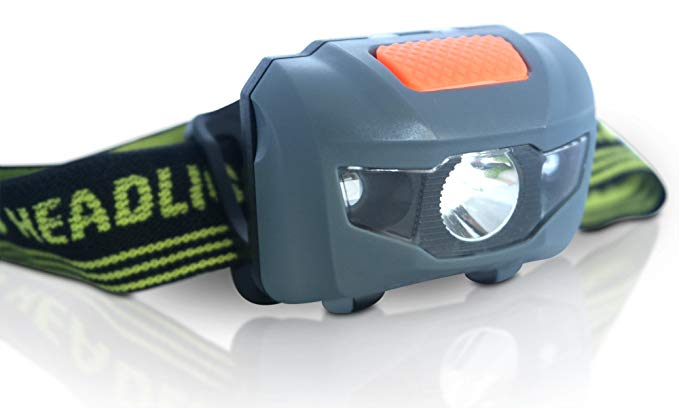 CREE LED Headlamp with Primary Headlight for Highbeam Spot Light & Dual Red Bulbs for Night Vision: Multi-Purpose for Home Work Outdoors Camping Hiking DIY Repairs Emergency Use - Batteries Included