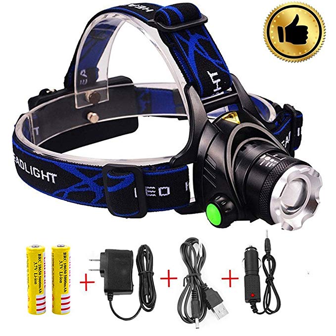 Led Headlamp Flashlight,Super Bright Headlight,Waterproof Hard Hat Light,Zoomable Led Track Light 3 Modes Rechargeable Battery Powered Hands-free Perfect for Riding,Fishing,Camping,Outdoor Sports