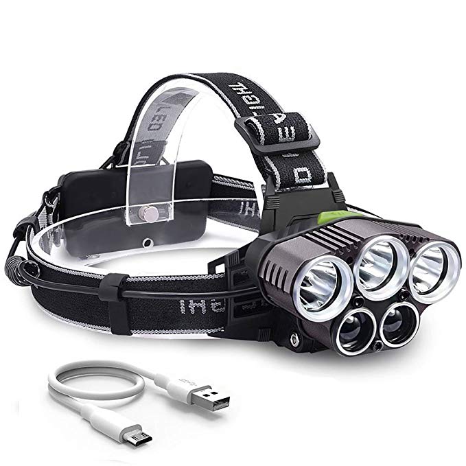 CM-Light Led Headlamp Rechargeable Waterproof Head Lamp Super Bright Hands Free 8000 Lumens 6 Modes for Camping Trip Hiking Hunting Fishing Cycling Running Outdoor Adventure