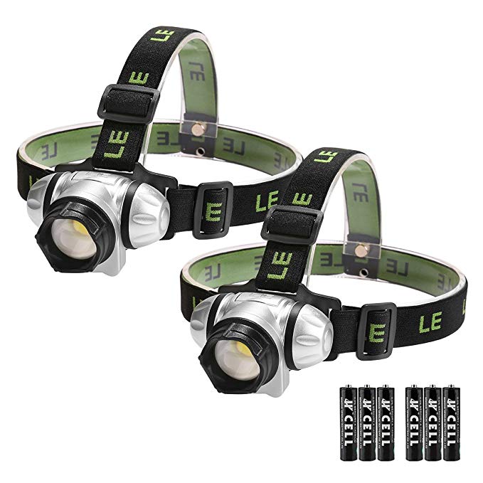 LE LED Headlamp, 4 Lighting Modes, Lightweight Headlight Outdoor, Camping, Running, Hiking, Reading More, AAA Batteries Included, Pack of 2