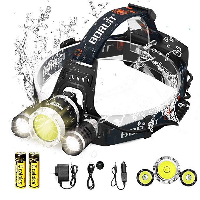 C CALOICS LED Headlamp, Brightest and Best 6000 Lumens T6 Waterproof Headlight Headlamps with Rechargeable 18650 Batteries Hands-Free Flashlight for Night Fishing Running Hunting Reading Camping