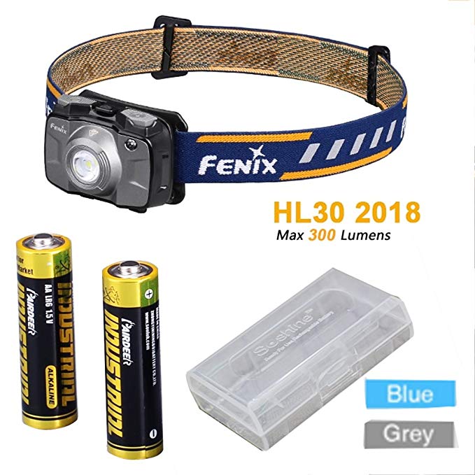 New Arrival Fenix HL30 2018 Cree XP-G3 White LED & Nichia Red LEDs High-performance Outdoor Hiking Headlamp with AA Batteries,batery case (gray)