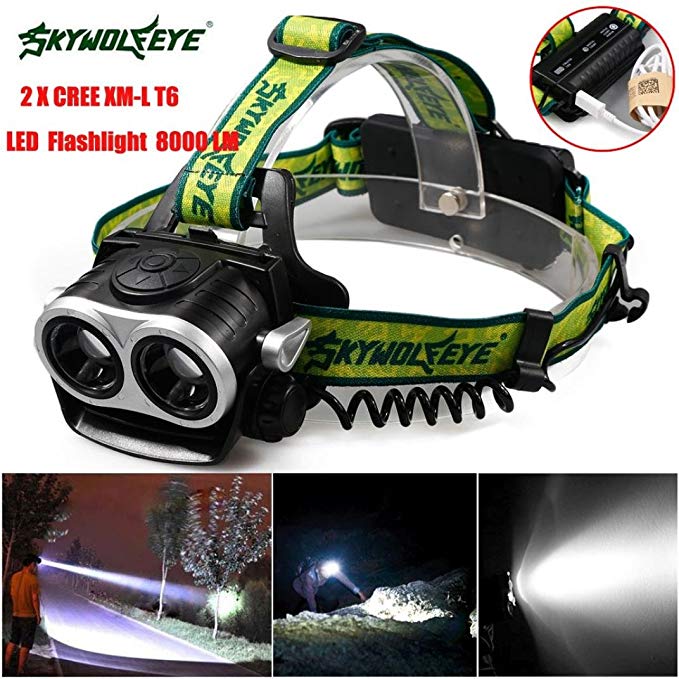 HP95® 8000LM 2X XM-L T6 LED Rechargeable 18650 USB Headlamp Headlight Head Light Torch