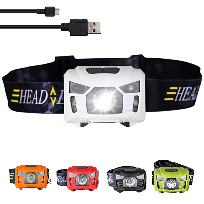 three trees Head Torch Light -Sensor Brightest Cree LED Red Light Rechargeable Outdoor Headlamp Kids Waterproof Running, Walking,Reading,Camping,Lithium Battery Included.