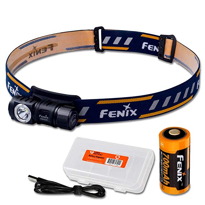 Fenix HM50R 500 Lumens Multi-Purpose Compact LED Headlamp Flashlight & Rechargeable Battery PLUS LumenTac Battery Organizer