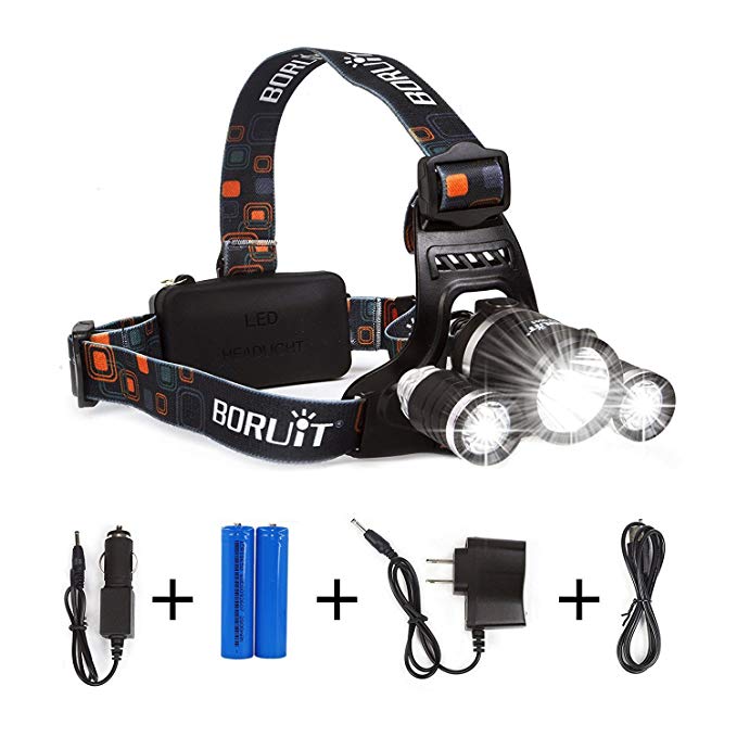 LIGHTESS Boruit LED Headlamp Rechargeable Waterproof Head Flashlight Lamp with 3 XM-L T6