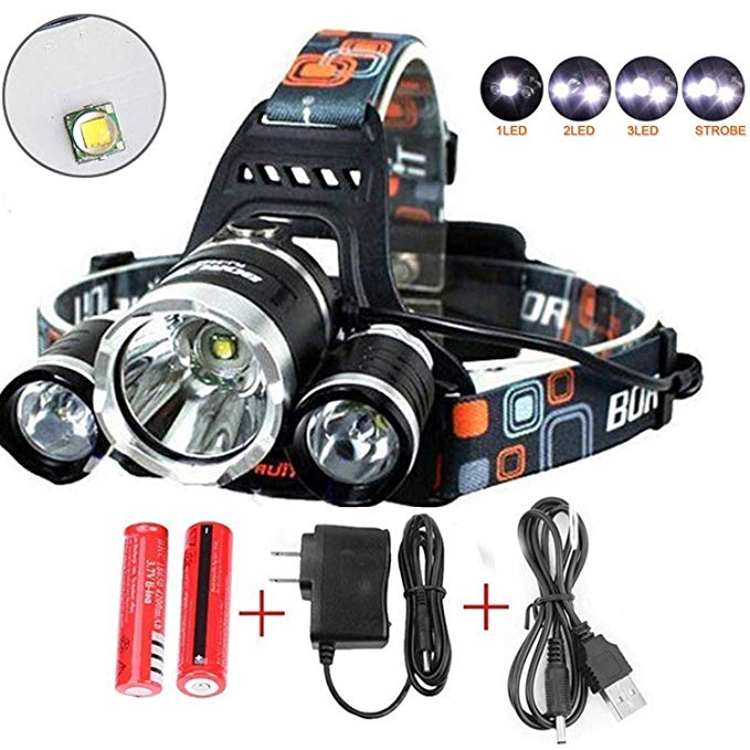 Best Led Headlamp Flashlight,Super Bright 10000 Lumens Headlight,Waterproof Hard Hat Light ,Bright Head Lights-Improved Led, Rechargeable18650 Batteries for Hunting Fishing Outdoor Sports（Silver）