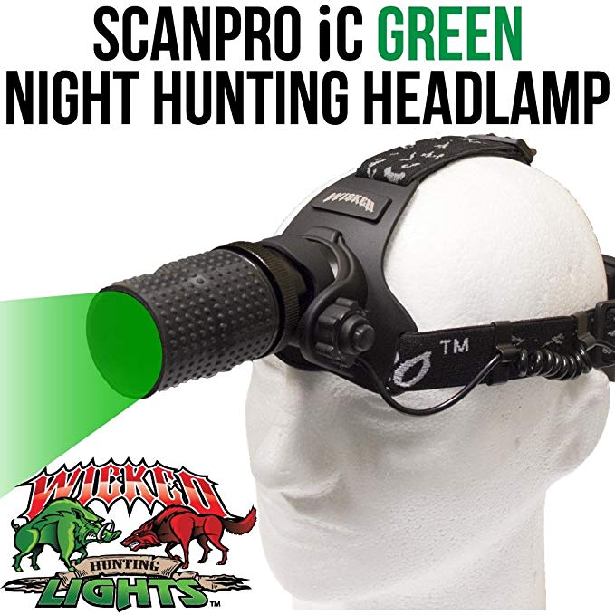 Wicked Lights ScanPro IC Night Hunting Headlamp with Green Intensity Control LED for hog Coyote Predator Hunting