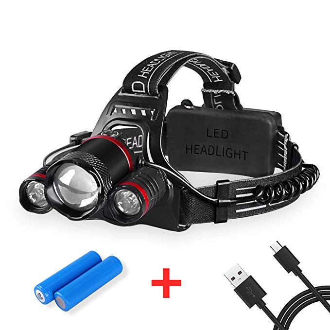 Intelligent Light Sense Headlamp, 5000 LM Rechargeable LED Head Flashlight 5 Modes Zoomable Headlight Waterproof, 18650 Batteries Included